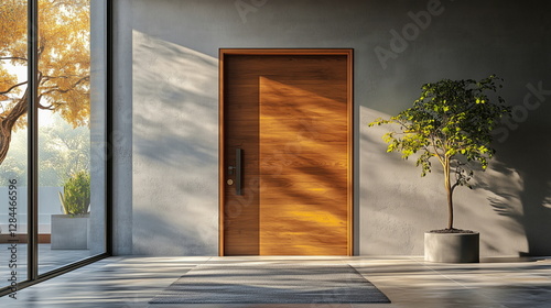 Elegant teakwood door in modern home