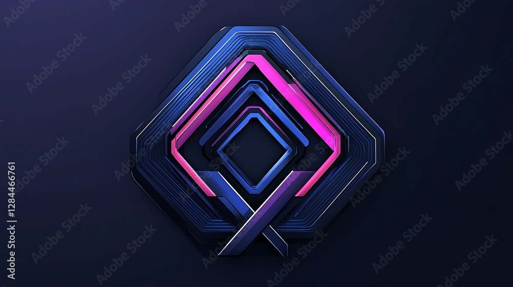 Abstract Neon Geometric 3D Render: Deep Blue and Pink Design AI Generated Abstract Neon Geometric 3D Render: Deep Blue and Pink Design AI Generated