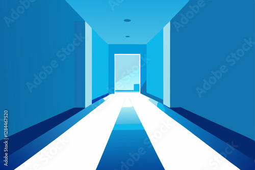 corridor with blue sky and white wall