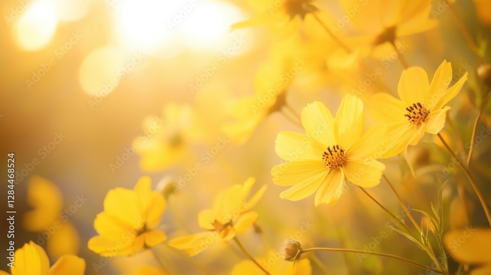 A vibrant close-up of yellow flowers basking in sunlight, creating a warm and uplifting atmosphere. A vibrant close-up of yellow flowers basking in sunlight, creating a warm and uplifting atmosphere.