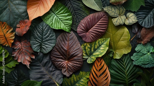 A vibrant collection of assorted leaves showcasing various textures and colors, perfect for nature-themed designs.