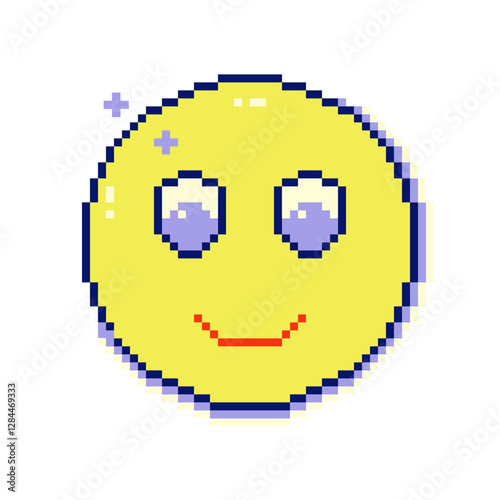 Nostalgic pixel art eight bit emoji smile icon. Y2k retro 90s vaporwave style.