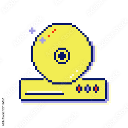 Nostalgic pixel art eight bit CD player icon. Y2k retro 90s vaporwave style.