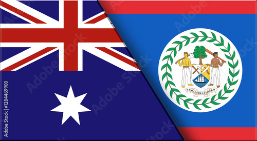 Flags of Australia and Belize. Australian and Belizean National flags on Fabric photo