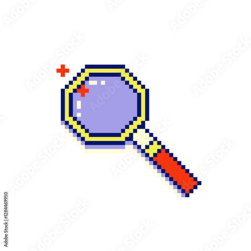Nostalgic pixel art eight bit magnifying glass icon. Y2k retro 90s vaporwave style.