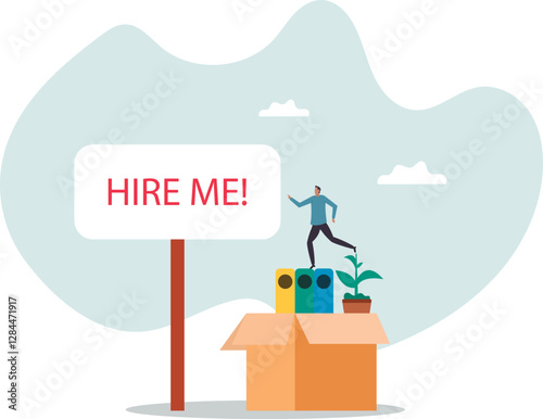 Hire me looking for job, unemployed or layoff employee, candidate searching for new work career, job seeker or applicant find vacancy.