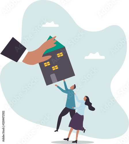 Eviction and mortgage debt, foreclosure or difficulty to payback bank mortgage loan.business concept.flat character.