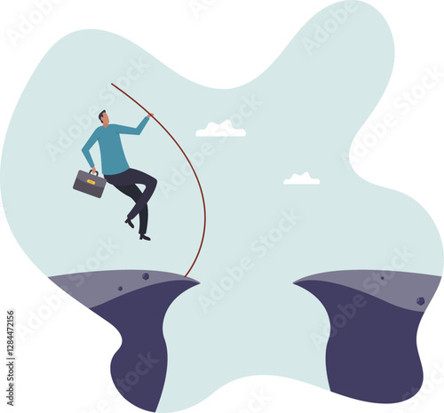 Overcome difficulty to reach business success, challenge or determination for leader, solution or skill to achieve target.business concept.flat character.