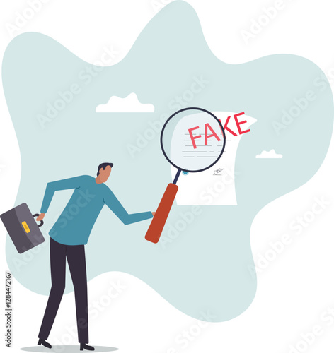 Fake document, wrong information verification or fake news inspection, fraud and illegal reports.business concept.flat character.