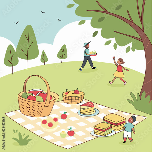 Summer Picnic Scene with Food and Outdoor Elements