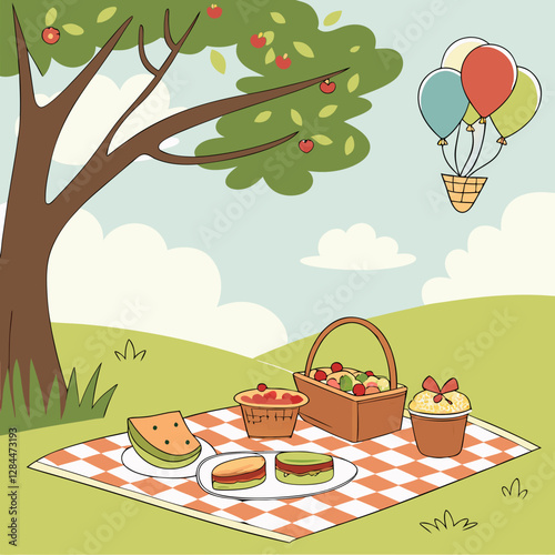 Summer Picnic Scene with Food and Outdoor Elements