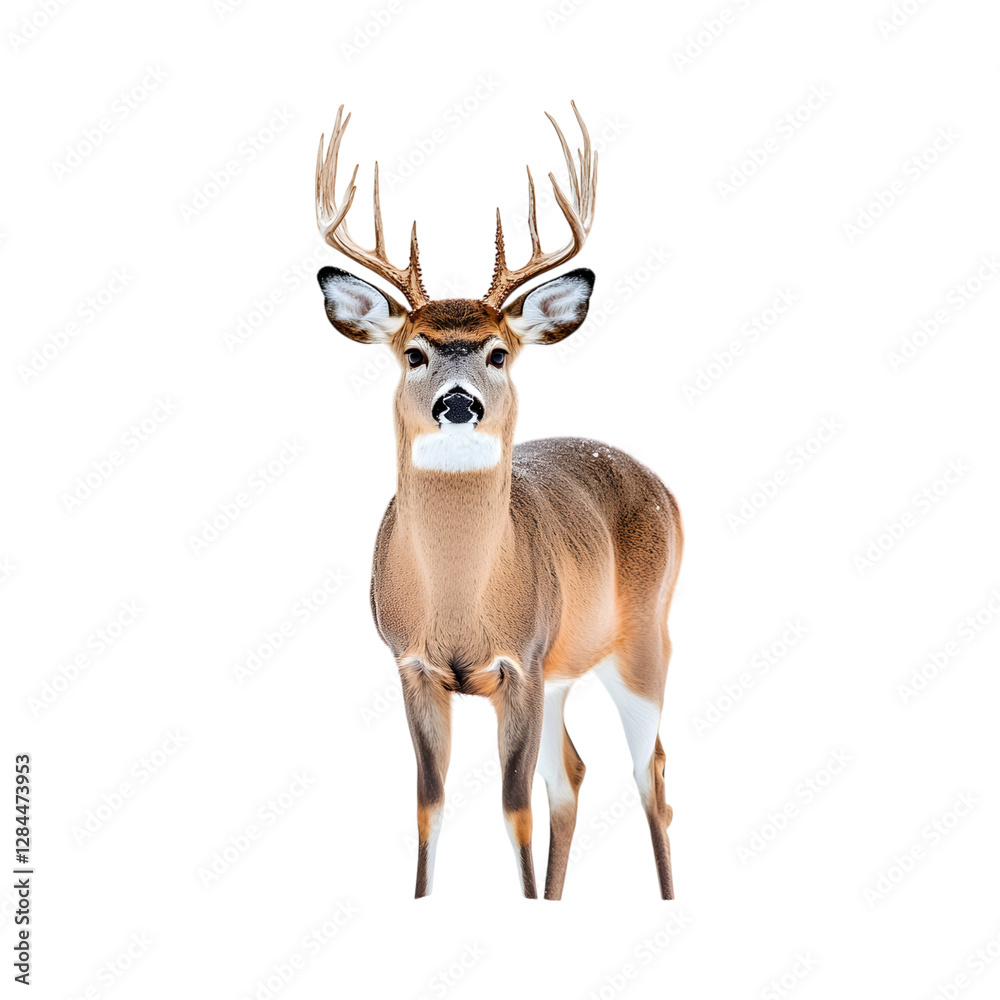 A Tailed Deer Standing in Snowy Forest Isolated on Transparent Background A Tailed Deer Standing in Snowy Forest Isolated on Transparent Background