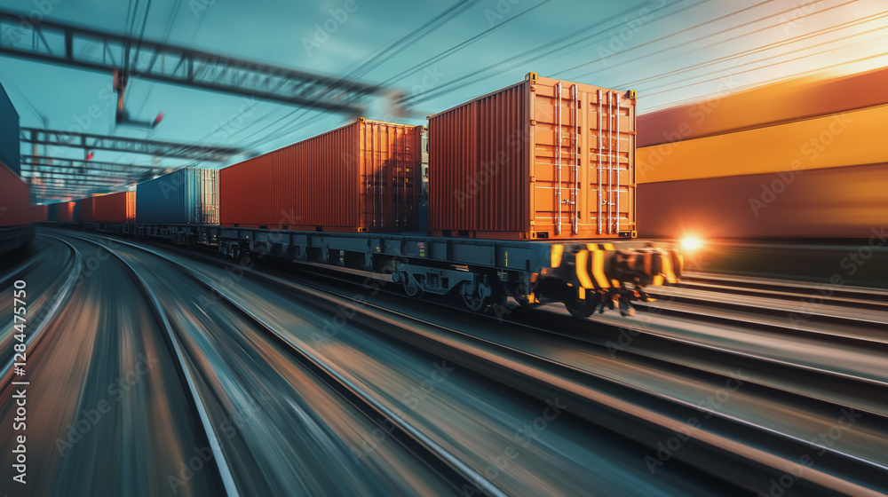 Fototapeta premium Global business of Container Cargo freight train for Business logistics concept, Air cargo trucking, Rail transportation and maritime shipping, Online goods orders worldwide. Container truck in ship 