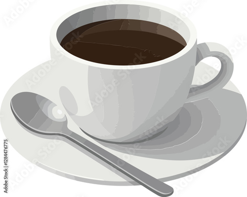 Coffee cup on saucer with spoon in flat vector art style