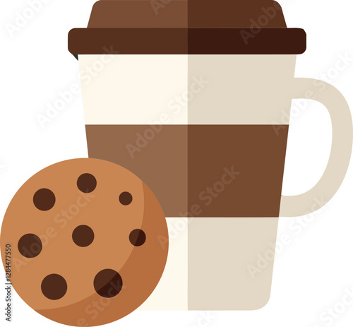 Coffee cup and cookie design in flat minimal vector art