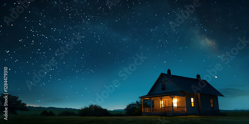 Wallpaper Mural Serene Countryside Home at Night with Starlit Sky
 Torontodigital.ca