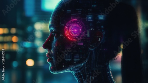 Wallpaper Mural Futuristic side profile featuring robotic eye and mechanical structures with a glowing aesthetic. Generative AI Torontodigital.ca