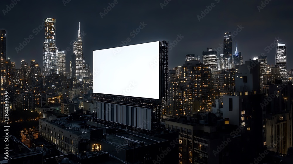 Blank Billboard at Night: Cityscape Digital Render AI Generated Blank Billboard at Night: Cityscape Digital Render AI Generated