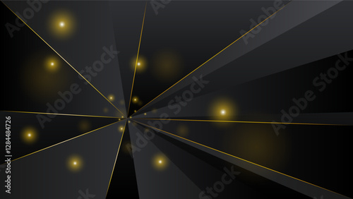 Abstract Dark Black Gold Material Modern Background With Golden Lines Stripes Shadows Backdrop Wallpaper Decoration Vector Design Style