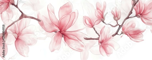 Wallpaper Mural Elegant pink magnolia blossoms in soft watercolor art Torontodigital.ca