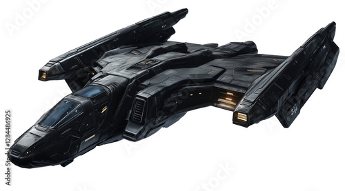 Fototapeta Naklejka Na Ścianę i Meble -  one single black spaceship isolated on transparent background 