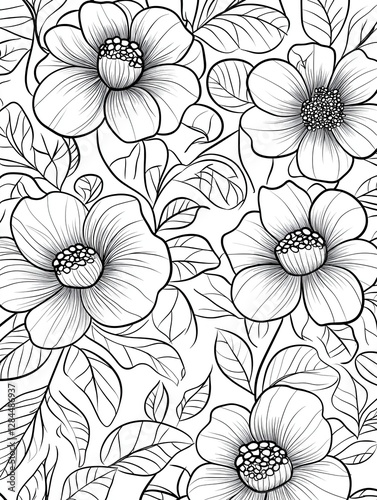 Wallpaper Mural Black and white flowers coloring book for adults anti-stress on a white background. Flowers for books Torontodigital.ca