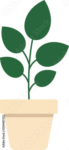 Potted plant illustration in minimal flat style showcasing vibrant green leaves vector art