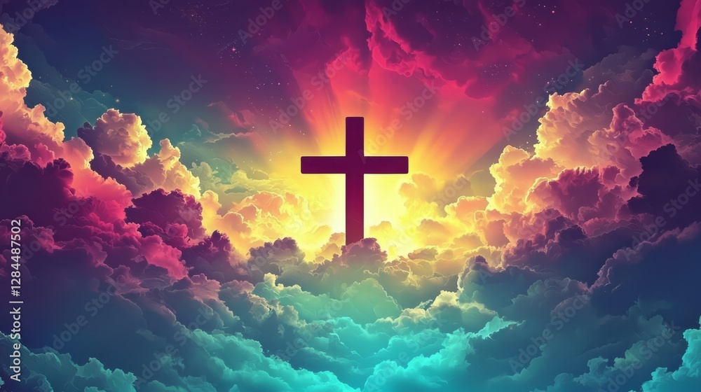 Artistic interpretation of the Christian cross with a captivating cloud scenery. Artistic interpretation of the Christian cross with a captivating cloud scenery.