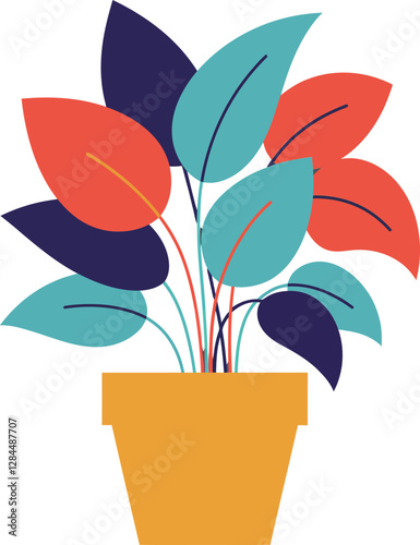 Colorful houseplant in a pot with flat design style vector illustration