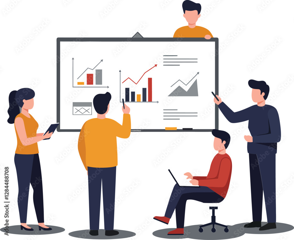 custom made wallpaper toronto digitalBusiness team presenting data analysis on a board in flat vector art
