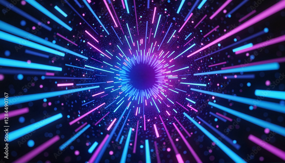 Fototapeta premium Abstract luminous data tunnel converging towards a vanishing point, information transfer