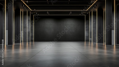 Modern Dark Interior: 3D Render of a Sleek, Empty Event Space AI Generated