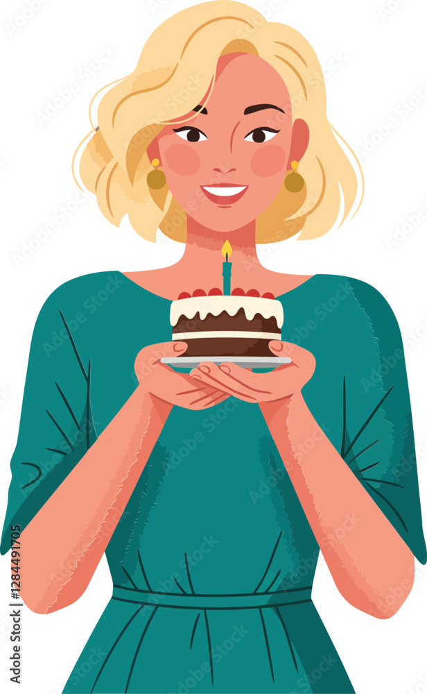 Woman holding birthday cake in flat design vector art Woman holding birthday cake in flat design vector art