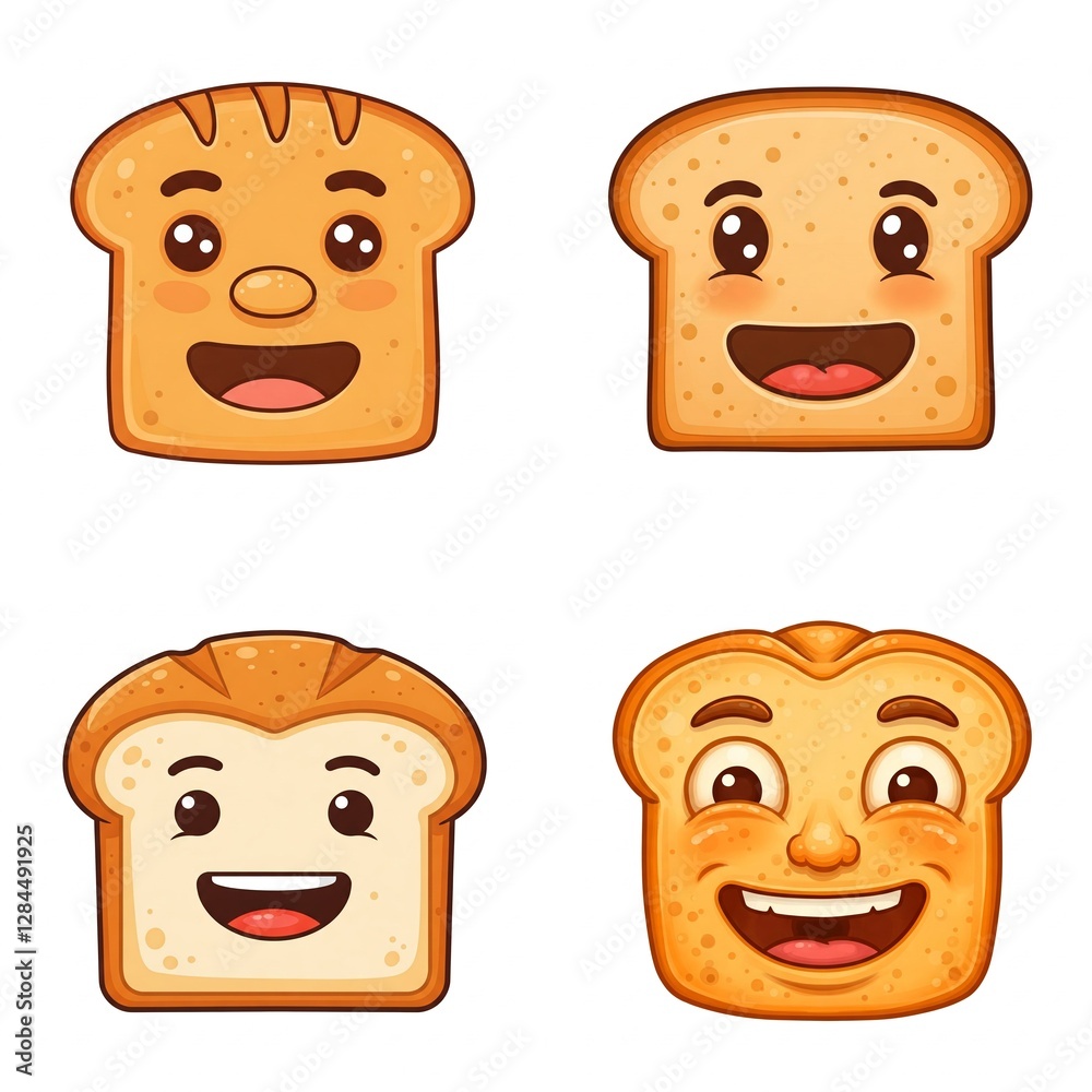 set of funny cartoon face bread set of funny cartoon face bread