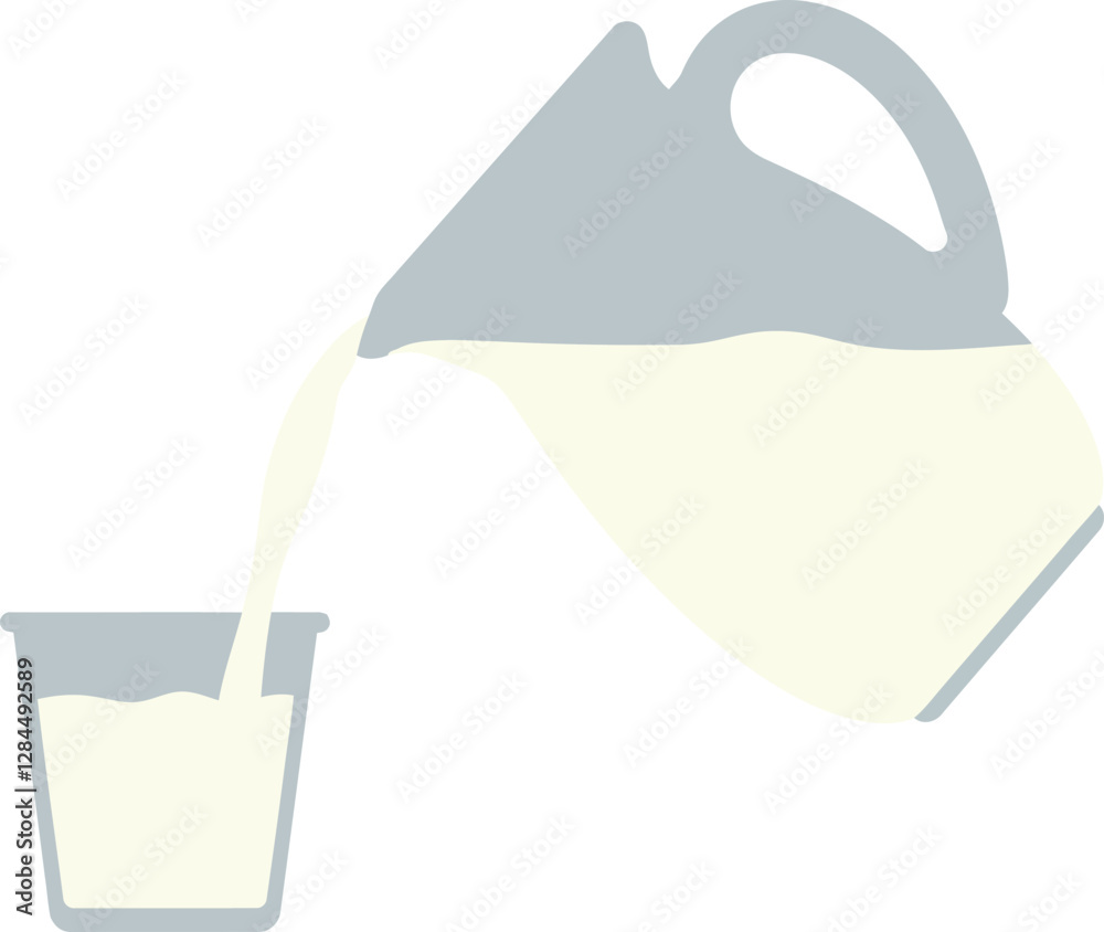 Fototapeta premium Milk pouring from a pitcher into a glass in minimal vector art