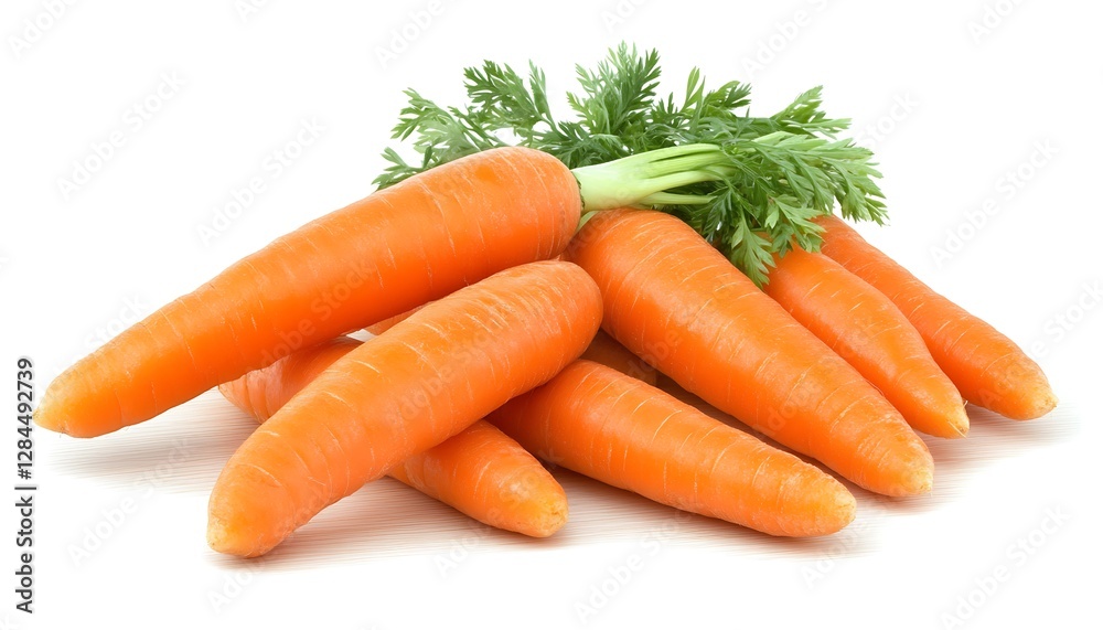 Fresh Orange Carrots with Green Tops on a White Background Fresh Orange Carrots with Green Tops on a White Background