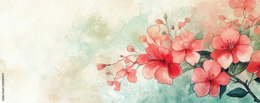 Obraz premium Delicate watercolor cherry blossoms on soft pastel background with gentle brushstrokes