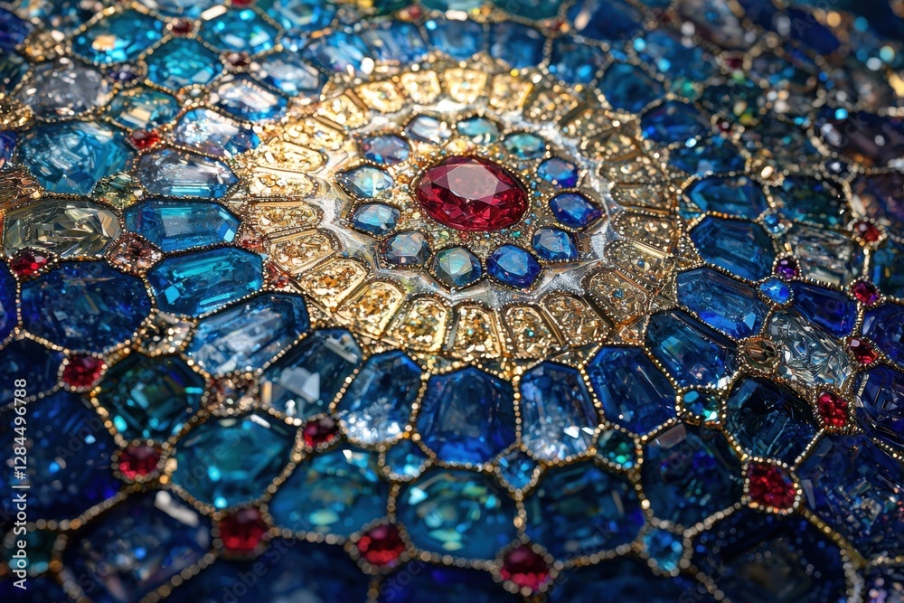 Fototapeta premium Vibrant blue gemstone mosaic arranged in a luxurious decorative mandala.
