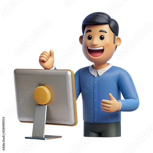 Excited Man with Beard Engaging with a Computer Screen