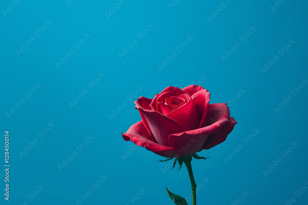Fototapeta premium Red Rose Bloom in Low-Angle Against Azure Sky