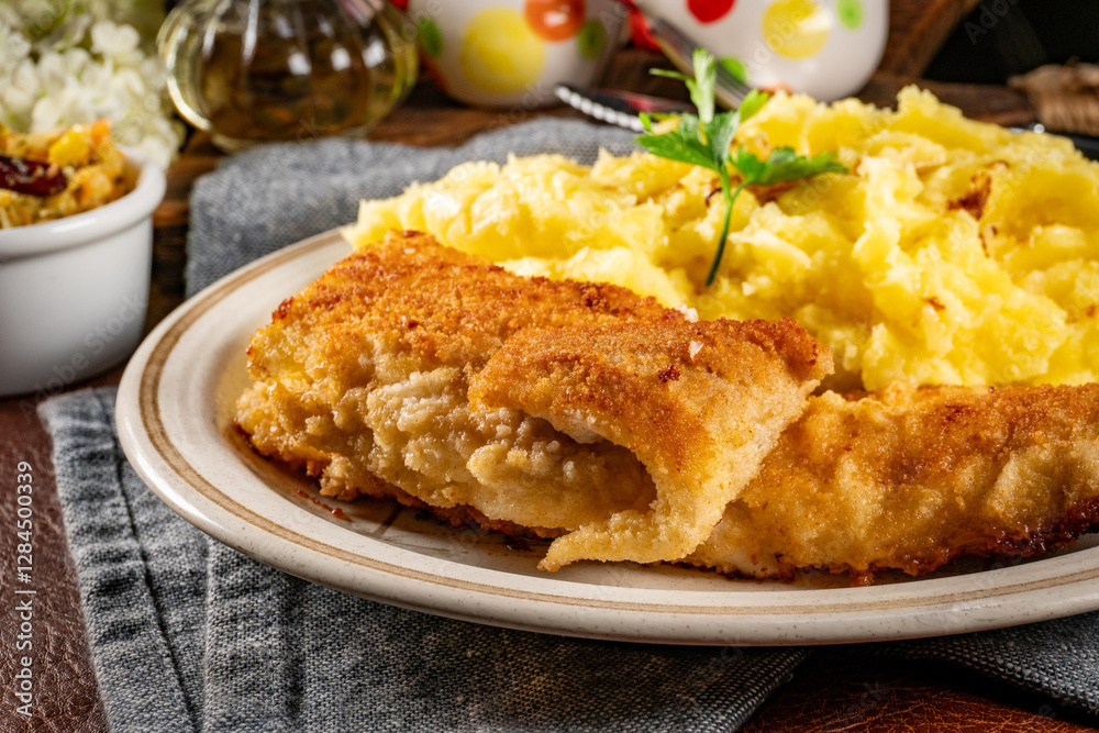 Fried cod fillet. Fried cod fillet.