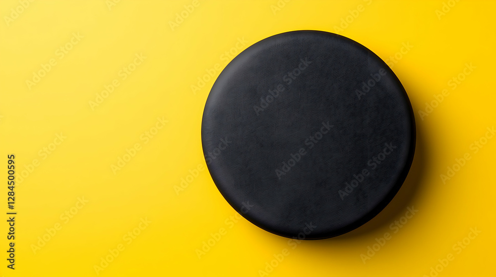 Black Circular Object on Yellow Background Black Circular Object on Yellow Background