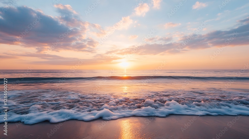 Breathtaking view of a serene beach sunset with gentle waves reflecting the colorful sky during golden hour : Generative AI Breathtaking view of a serene beach sunset with gentle waves reflecting the colorful sky during golden hour : Generative AI
