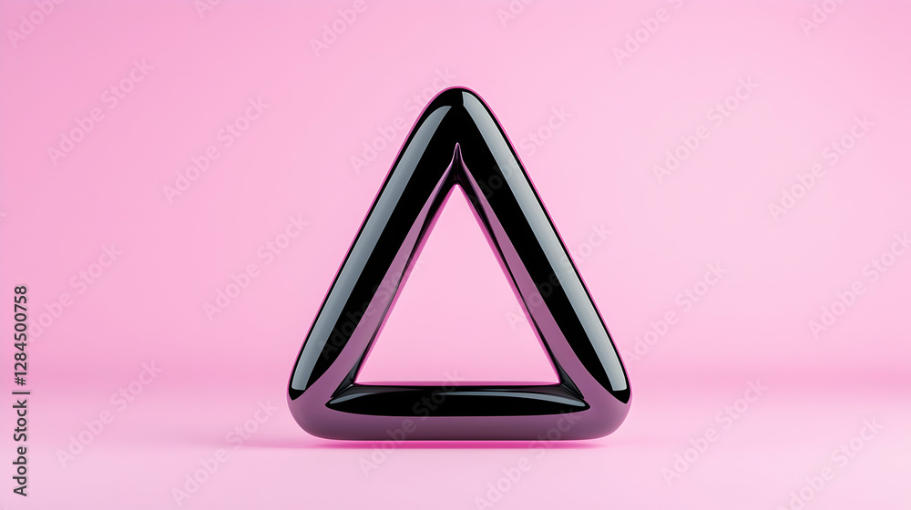 Black Glossy Triangle on Pink Background Black Glossy Triangle on Pink Background