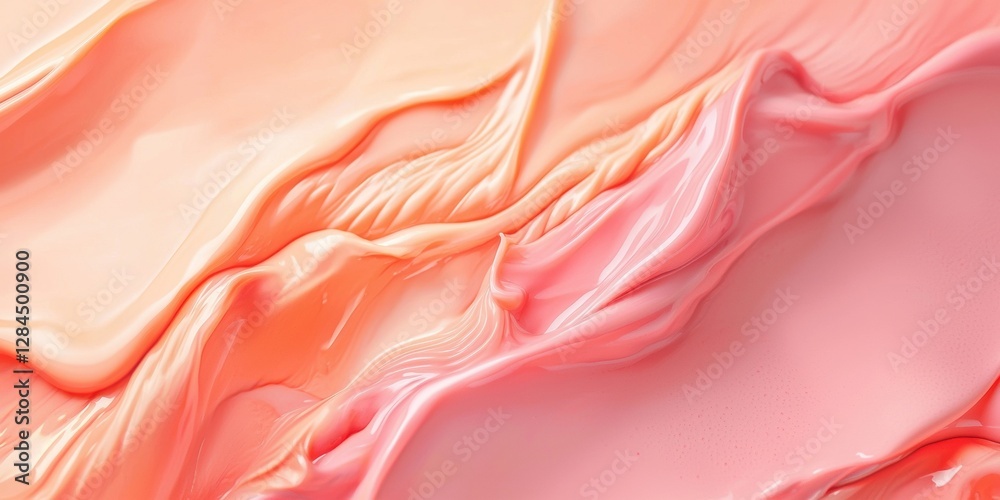 Obraz premium Abstract background with soft peach-colored waves of liquid paint, pastel tones