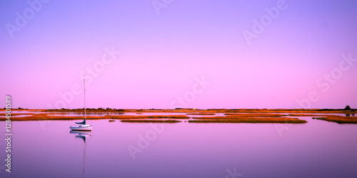 Cape Cod Sunset Seascape, Hyannis Beach Port, Barnstable, Massachusetts, USA: Tranquil evening landscape of the Atlantic Ocean Shore in New England of America