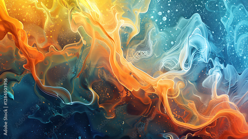 Obraz premium Iridescent energy waves forming intricate, flowing fluid designs