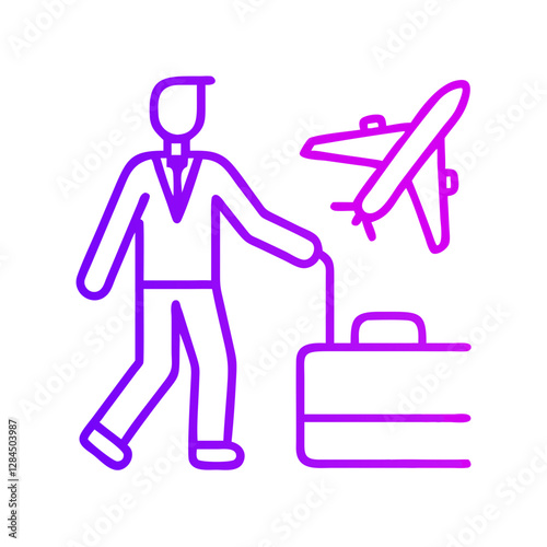 Business traveler with suitcase and airplane icon, journey preparation