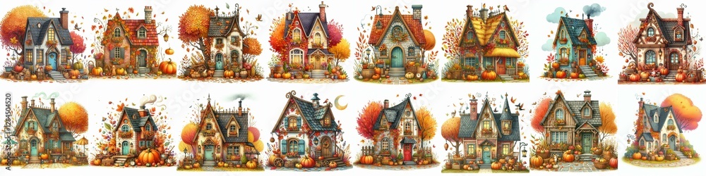 Fototapeta premium Watercolor Autumn House. AI generated illustration