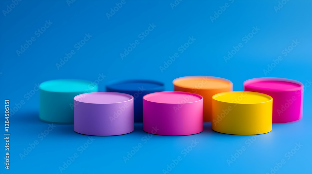 Colorful Pastel Cylinders on Blue Background Colorful Pastel Cylinders on Blue Background